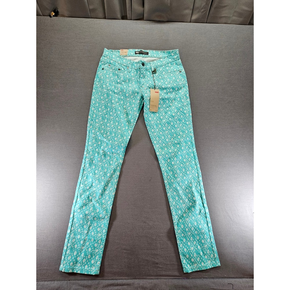 Levis 524 Too Superlow Skinny Jeans Aqua Turquoise Diamond Print Size 9M NWT